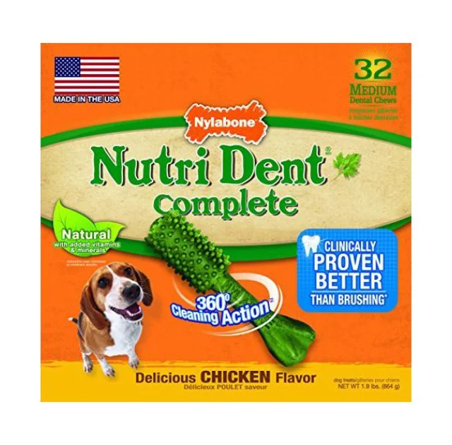 Лакомство Nylabone Nutri Dent Chicken Medium для чистки зубов для собак, вкус курицы, 4 шт, цена за 1 шт