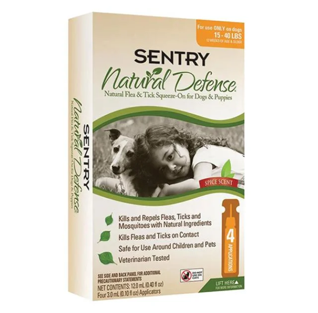 Капли Sentry Natural Defense от блох и клещей, для собак весом 7-18 кг , 3 мл, 3 шт, цена за 1 пипетку