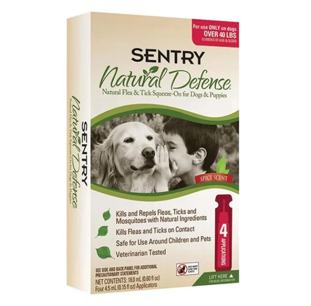 Капли Sentry Natural Defense, от блох и клещей, для собак более 18 кг, 4.5 мл, 3 шт, цена за 1 пипетку