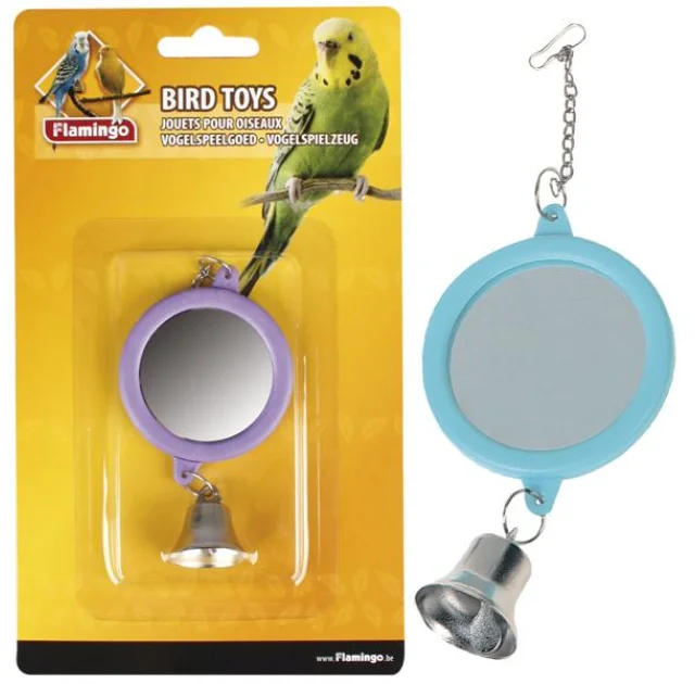 Игрушка Flamingo Mirror Round Bell для попугаев, круглое, зеркало с колокольчиком, 6 см