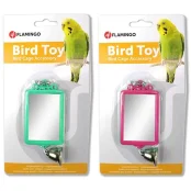 Игрушка Flamingo Mirror Straight Bell для попугаев, прямоугольное зеркало с колокольчиком, 6х8 см