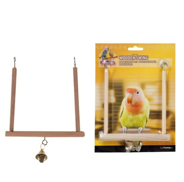 Игрушка Flamingo Wooden Swing S для птиц, деревянные качели с колокольчиком, 13х12 см