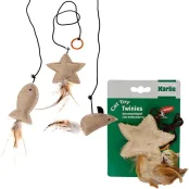 Игрушка Flamingo Twinies With Feather для кошек с кошачьей мятой, бежевый текстиль, 10 см