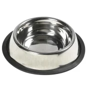 Миска Flamingo Dish Steel Rim для собак, с резиновым ободком, нержавейка, 14.5 см