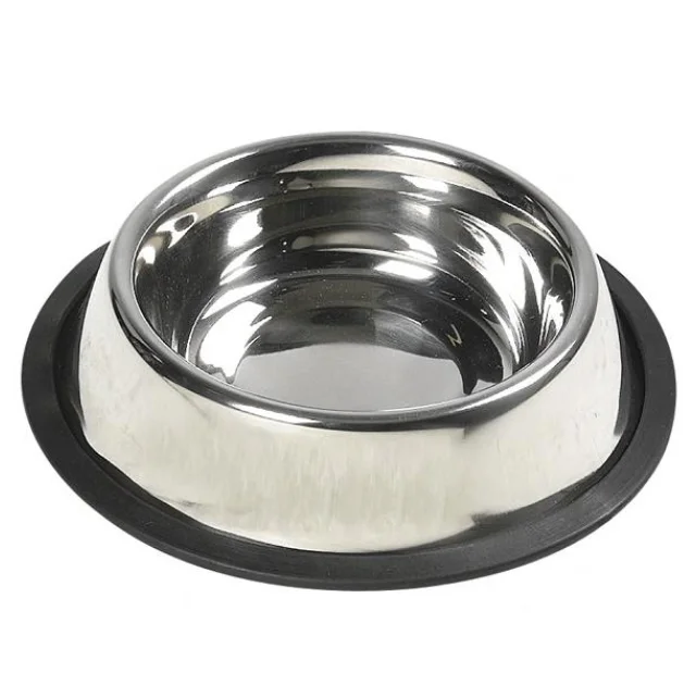 Миска Flamingo Dish Steel Rim для собак, з гумовим обідком, нержавіюча, 16 см