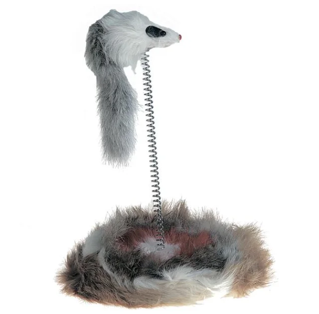 Игрушка Flamingo Mouse On Stick для кошек, мышь на подставке, мех, 14х26 см