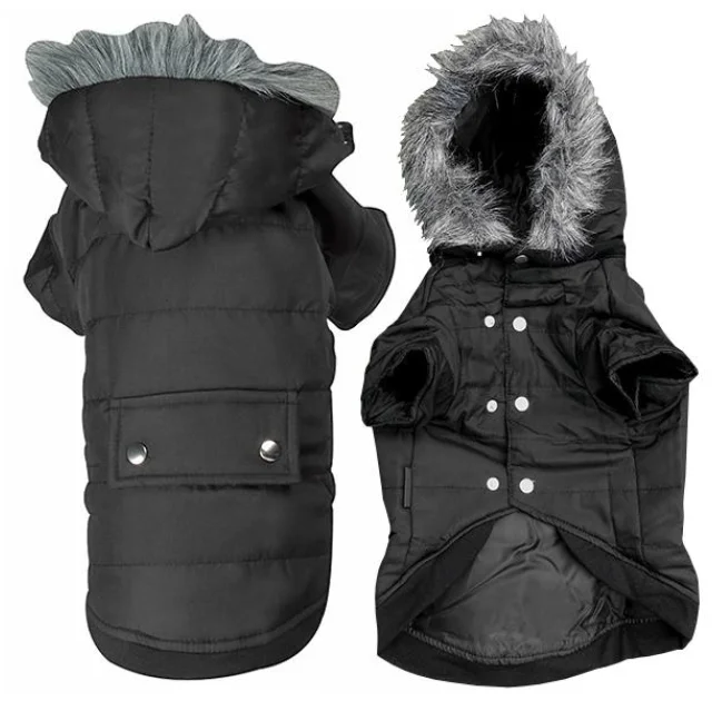 Куртка Flamingo Polar Black с капюшоном для собак, черная, 38 см