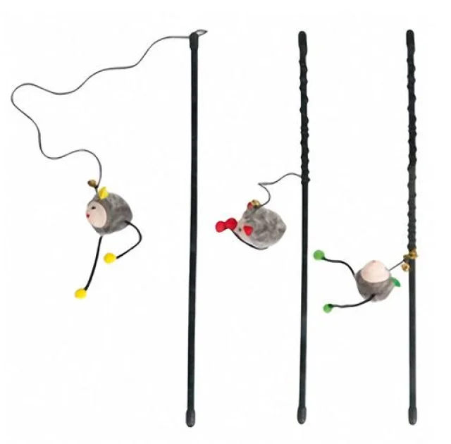 Игрушка Flamingo Rod With Mouse для кошек, удочка дразнилка с мышкой, 47 см