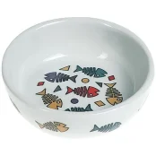 Миска Flamingo Color Fish для кошек, керамика, белая, размер M, 13×4 см