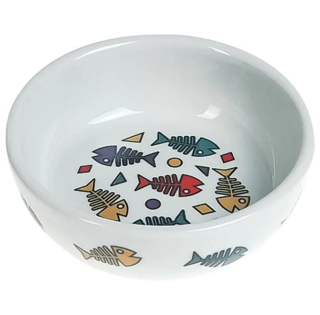 Миска Flamingo Color Fish для кошек, керамика, белая, размер M, 13×4 см