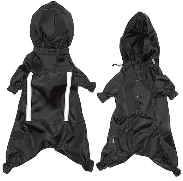 Комбінезон Flamingo Raincoat Safety з капюшоном і світловідбиваючими вставками, для собак, чорний, 30 см