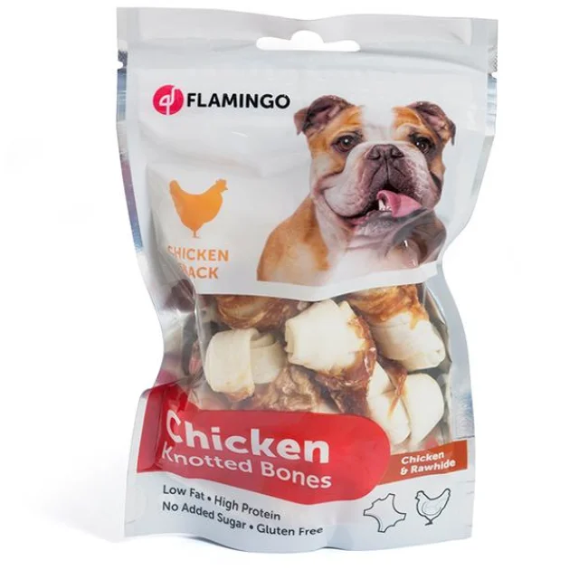Лакомство Flamingo Knotted Bones для собак, кость с узлами, курица, 85 г