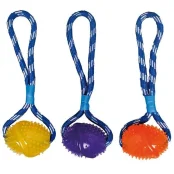 Игрушка Flamingo Football Cotton Rope для собак, мяч на веревке с петлей для руки, 12х7х35 см