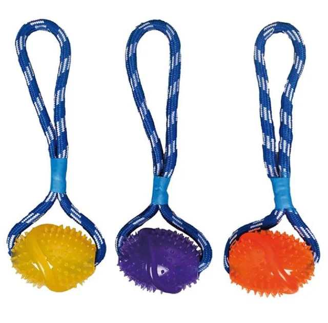 Игрушка Flamingo Football Cotton Rope для собак, мяч на веревке с петлей для руки, 12х7х35 см