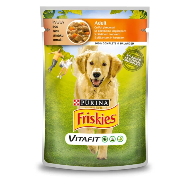 Влажный корм Purina Friskies для собак, кусочки в подливке с курицей и морковкой, 100 г