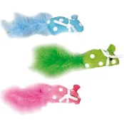 Игрушка Flamingo Polka Mouse для кошек, мышка с пером и кошачьей мятой, ткань, 11х1х2.5 см