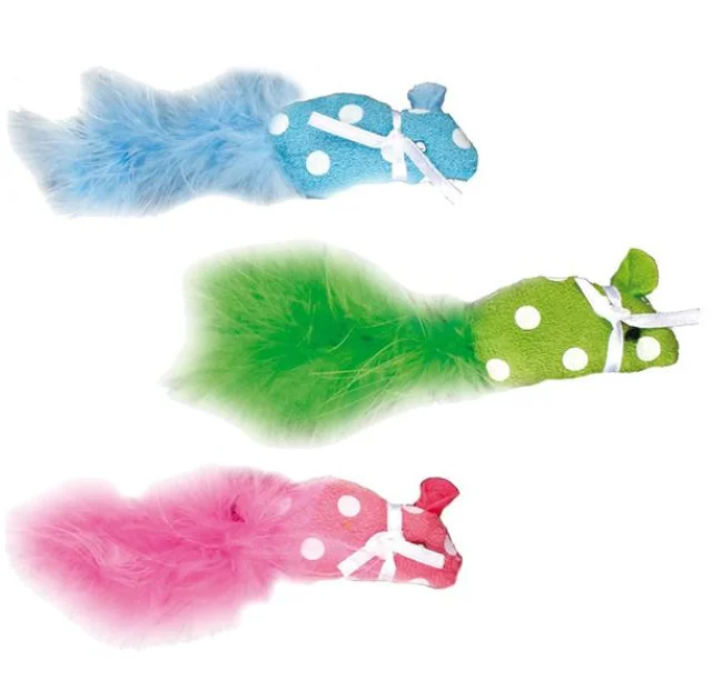 Іграшка Flamingo Polka Mouse для котів, мишка з пером і котячої м'ятою, тканину, 11х1х2.5 см