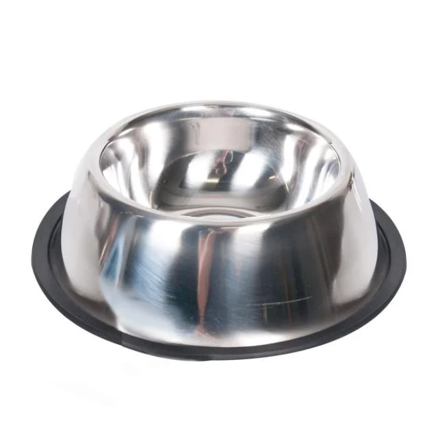 Миска Flamingo Dish Rubber Rim для собак, с резиновым ободком, нержавейка, 900 мл, 17 см