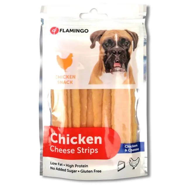Лакомство Flamingo Chicken Snack Cheese Strips полоски с сыром, для собак, 85 г