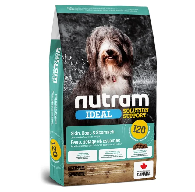 Сухой корм I20 Nutram Ideal Solution для взрослых собак с проблемами кожи и желудка, с ягненком, 11.4 кг