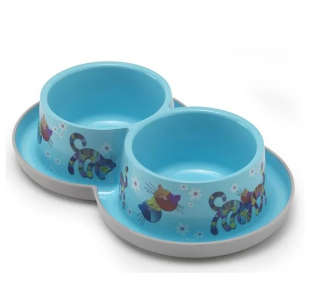 Подвійна миска Moderna Double Trendy Dinner Friends Forever для котів і собак, блакитна, 2×350 мл, d-10 см