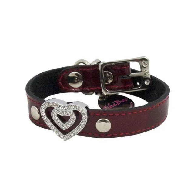 Ошейник Shiboo Double-Heart Два сердца для собак, бордовый, 25 см/1.5 см