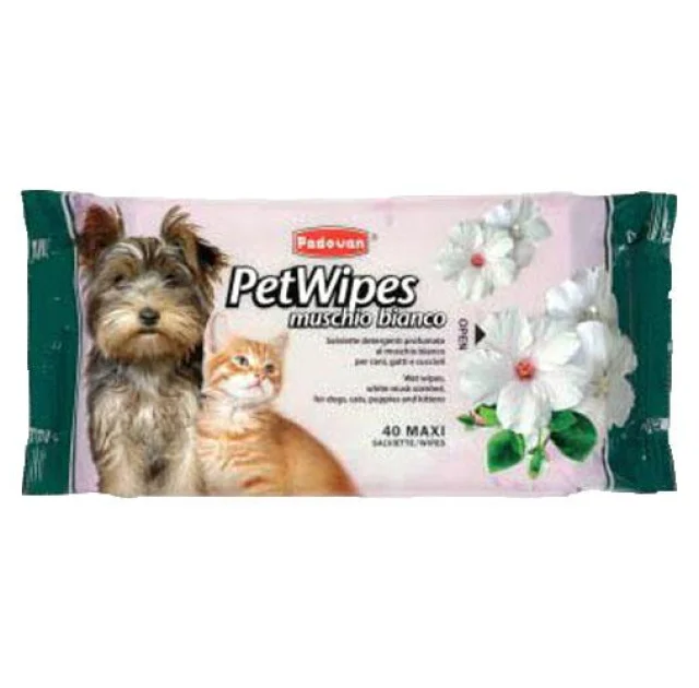 Очищаючі вологі серветки Padovan Pet Wipes Muschio Bianco, 40 шт