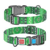 Ошейник Waudog Nylon с рисунком "Этно зеленый" ширина 20 мм, длина 24-40 см