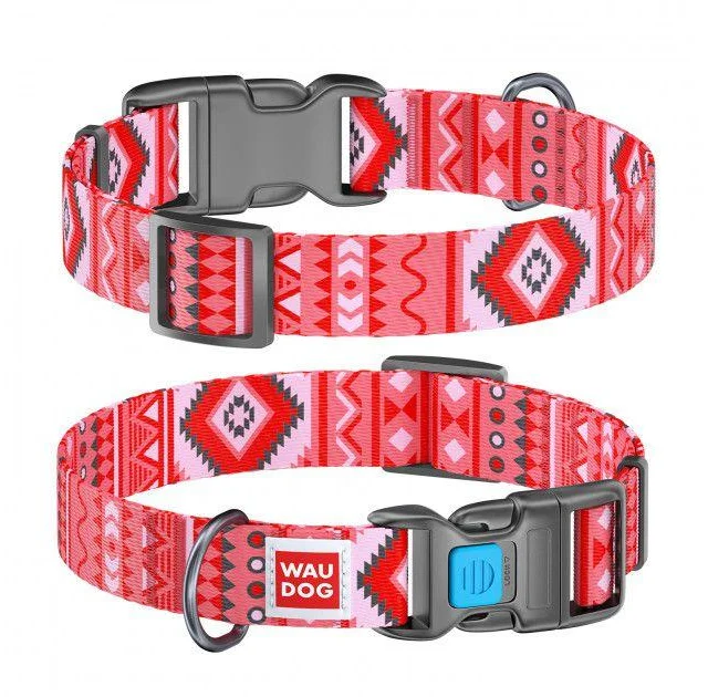 Ошейник Waudog Nylon с рисунком "Этно красный" ширина 25 мм, длина 35-58 см