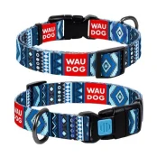 Ошейник Waudog Nylon с рисунком "Этно синий" ширина 15 мм, длина 23-35 см