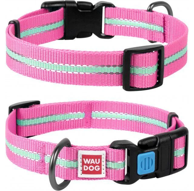 Нашийник Waudog Nylon Світлонакопичувальні, ширина 15 мм, довжина 23-35 см, рожевий