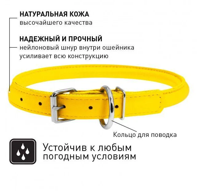 Ошейник Waudog Glamour круглый, диаметр 6 мм, длина 17-20 см, желтый
