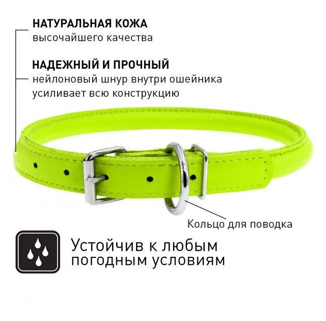 Ошейник Waudog Glamour круглый, диаметр 8 мм, длина 25-33 см, салатовый