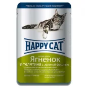 Вологий корм Happy Cat Lamm Kalb Bohn Gelee для дорослих кішок, шматочки в желе, з телятиною і ягням, 100 г
