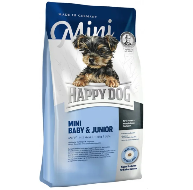 Сухий корм Happy Dog Mini Baby & Junior для цуценят дрібних порід, від 4 до 12 тижнів, зі смаком птиці, 8 кг