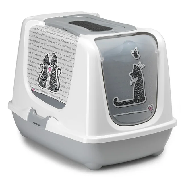 Туалет Moderna Trendy Cat Cats in Love для кошек c фильтром и совком, светло-серый, 50 х 39 х 37 см