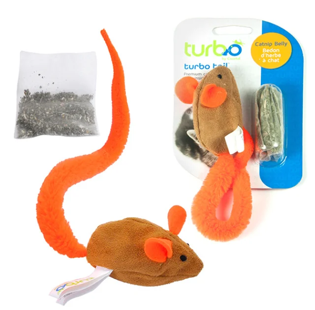 Игрушка Coastal Turbo Tail Mouse Catnip из прессованной кошачьей мяты для кошек, оранжевый хвост