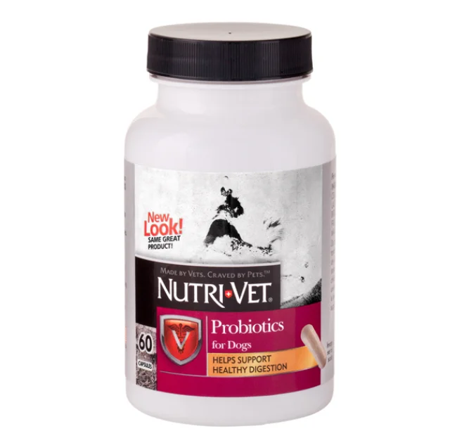 Пробиотики Nutri-Vet Probiotics для стимуляции роста полезных бактерий в кишечнике собаки, 60 капсул
