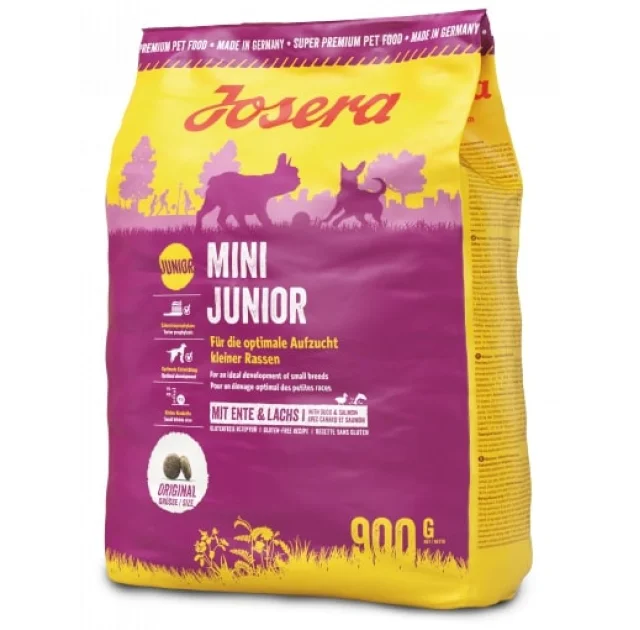 Сухой корм Josera Mini Junior для подрастающих собак малых пород с 3-й недели жизни, с уткой и лососем, 900 г