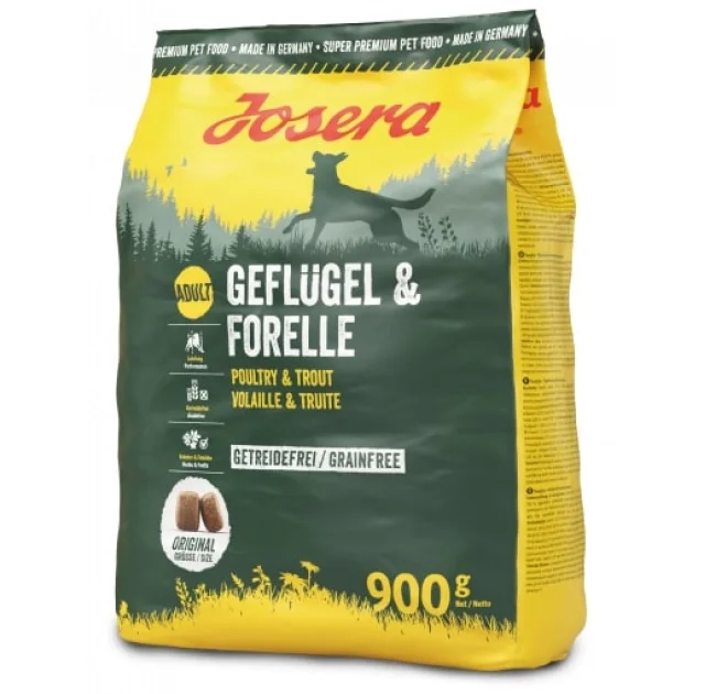 Сухий корм Josera Adult Geflugel & Forelle для дорослих і активних собак, з м'ясом птиці і форелі, 900 г