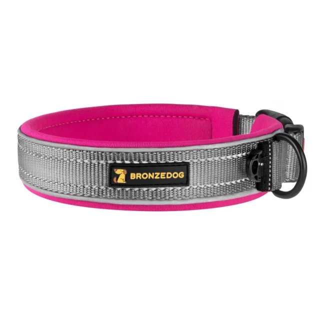 Ошейник из неопрена BronzeDog Active для собак, со светоотражением, 25 мм/43-51 см, розовый, 52Т