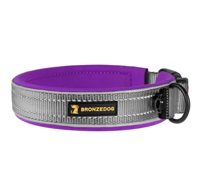 Ошейник из неопрена BronzeDog Active для собак, со светоотражением, 25 мм/45-51 см, фиолетовый 52Т