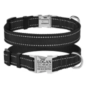Ошейник нейлоновый BronzeDog Active для собак, со светоотражением, 25 мм/43-66 см, черный, 38Т