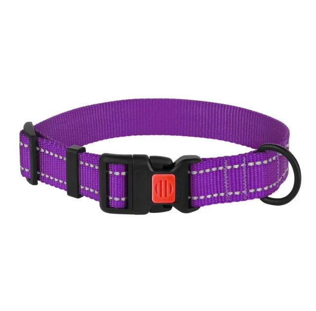 Ошейник нейлоновый BronzeDog Active для собак, со светоотражением, 25 мм/43-66 см, фиолетовый, 53Т