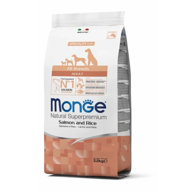 Сухой корм MONGE DOG All breeds Adult лосось с рисом, 2.5 кг