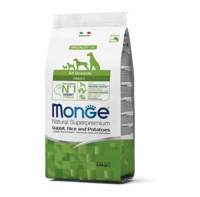 Сухой корм MONGE DOG All breeds Adult кролик с рисом, 2.5 кг