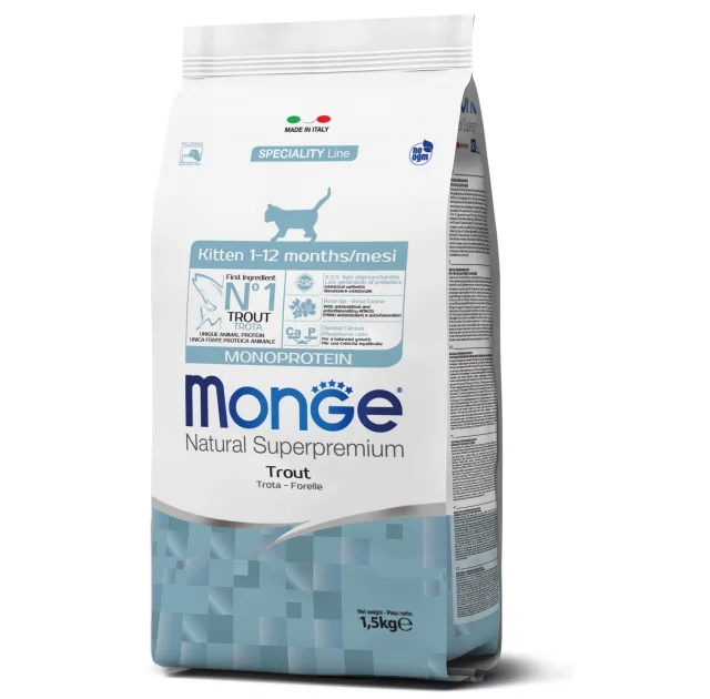 Сухой корм MONGE CAT Monoprotein Kitten с форелью, 1.5 кг