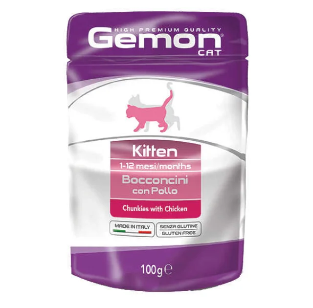 Влажный корм GEMON CAT WET  Kitten  кусочки с курицей 0,1 кг