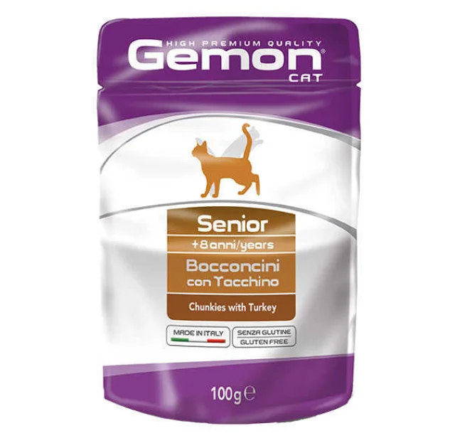 Вологий корм GEMON CAT WET Senior шматочки з індичкою 0,1 кг