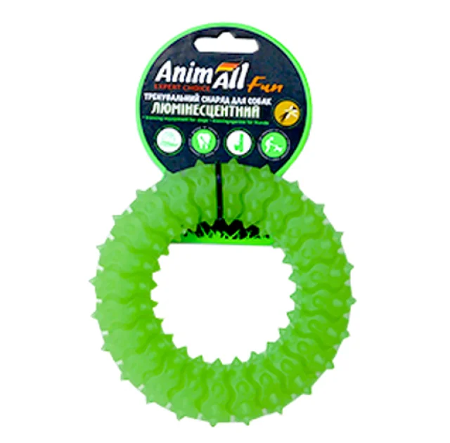 Игрушка AnimAll Fun кольцо с шипами для собак, люминесцентная, 12 см, зеленая